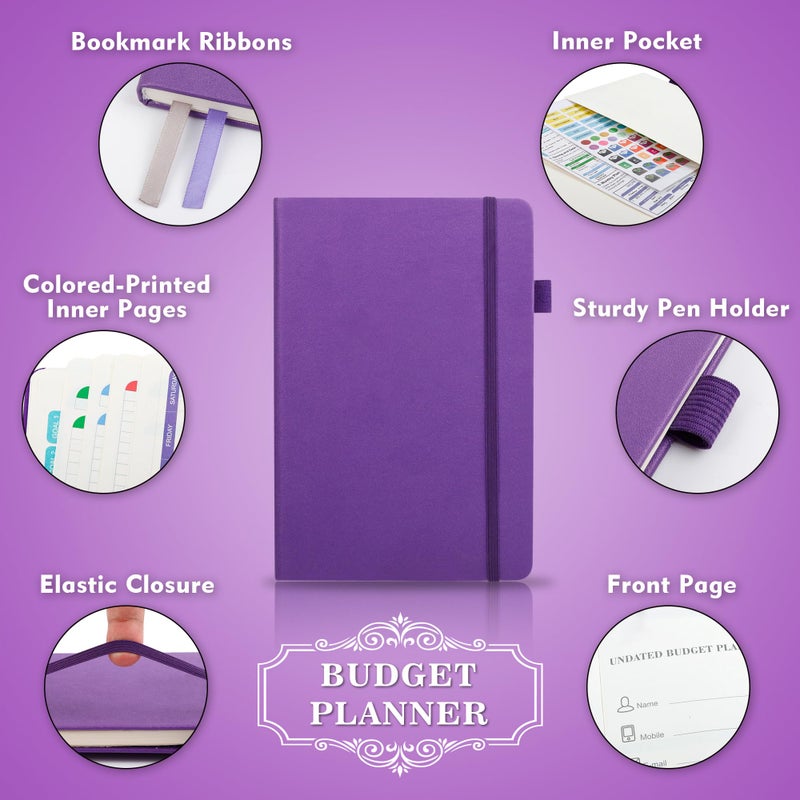 Feela Budget Planner, 2026 Monthly Undated Bill Organizer Hardcover Financial Journal, Feela Money Expense Tracker with Budget Envelopes, Stickers, 1 Pen, User Manual, A5, Last 12 Months, Purple - Image 3